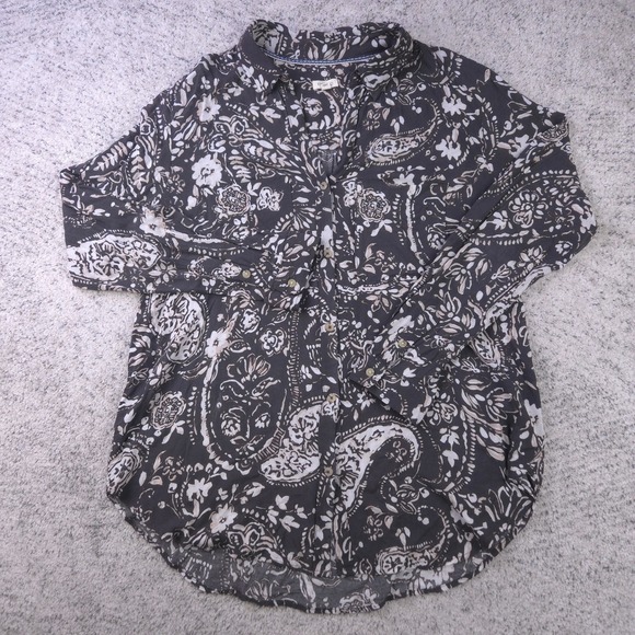 Anthropologie Tops - Pilcro Blouse Womens XL Top Long Sleeve Paisley Button Shirt Collared Gray GUC